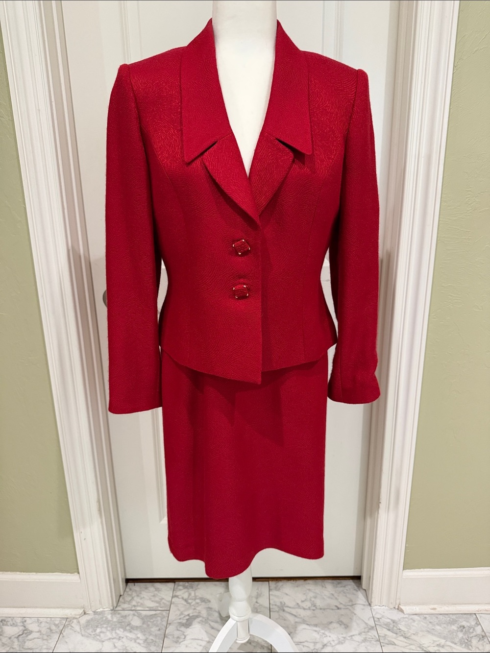 Albert Nipon Classic Red Tailored Two-Piece Skirt Set